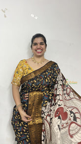 Vriksham Black Kalamkari Saree With Kanchi Border-VS4390